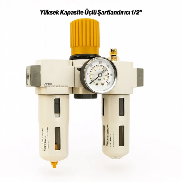 Yüksek Kapasite Üçlü Şartlandırıcı 1/2'' Pnömatik Kompresör Hava Filtre Regülatör Yağlayıcı FRL Seti - Resim 5