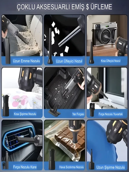 17000PA 100W Araç Süpürgesi LED Ekranlı, Ev Ofis Araba İçin El Süpürgesi Hepa Filtreli - Resim 4