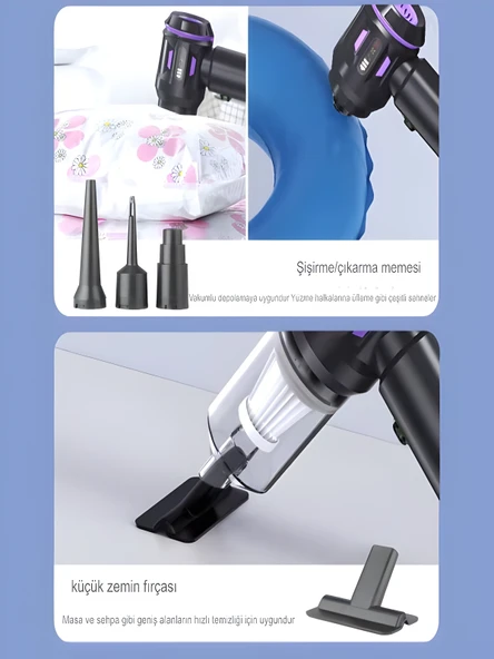 17000PA 100W Araç Süpürgesi LED Ekranlı, Ev Ofis Araba İçin El Süpürgesi Hepa Filtreli - Resim 6