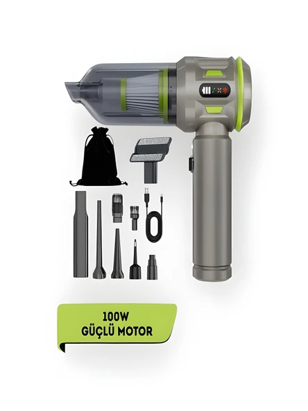 17000PA 100W Araç Süpürgesi LED Ekranlı, Ev Ofis Araba İçin El Süpürgesi Hepa Filtreli ürün görseli 1