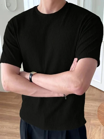 Erkek Kısa Kollu Bisiklet Yaka Triko Bluz - Resim 5