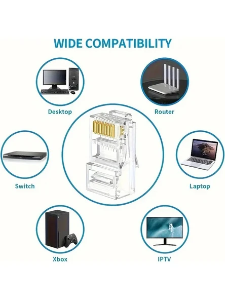 Yeni Nesil Ez RJ45 Konnektör Plug Cat6 Delikli Açık Uçlu Jack EZRJ45 (30 Adet) - Resim 3