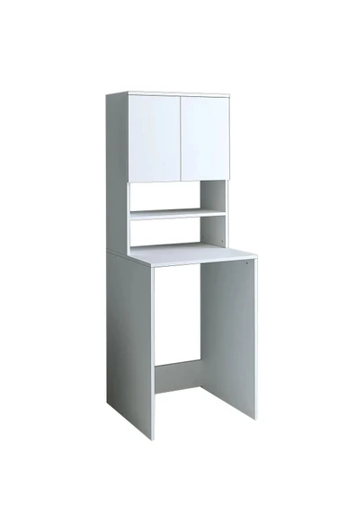 AZZURİ Furniture Çamaşır Makinesi Dolabı 3 Gözlü Kapaklı Banyo Dolabı Beyaz - Resim 6