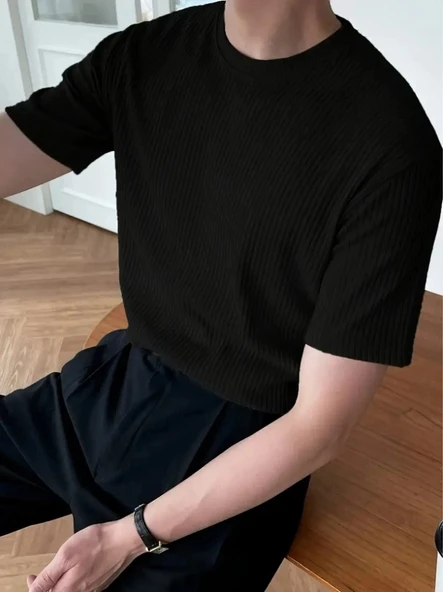 Erkek Kısa Kollu Bisiklet Yaka Triko Bluz - Resim 4