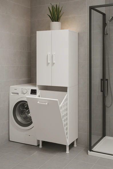 AZZURİ Home Infinity Kirli Çamaşır Sepetli Banyo Kiler Oyuncak Çok Amaçlı Dolap Azr-1010 - Resim 2