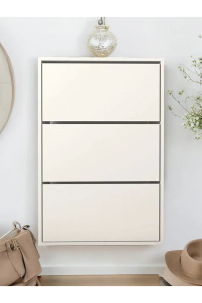 AZZURİ Aylin Düşer 3 Kapaklı 6 Gözlü Beyaz Duvara Monte Edilebilir Ayakkabılık 110x74x24cm - Resim 3