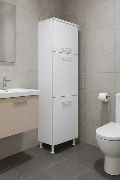 AZZURİ Furniture Çamaşır Sepetli Banyo Dolabı 2 Sepetli Çok Amaçlı Dolap Beyaz - Resim 2