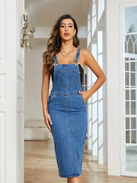 Kadın Askılı önü Cepli Diz Altı Kot alopet ürün görseli