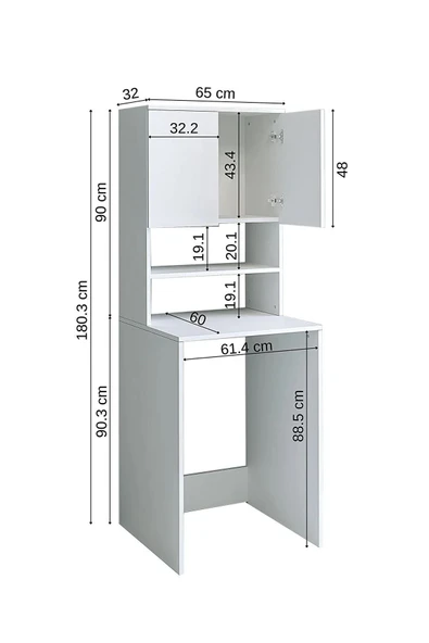 AZZURİ Furniture Çamaşır Makinesi Dolabı 3 Gözlü Kapaklı Banyo Dolabı Beyaz - Resim 7