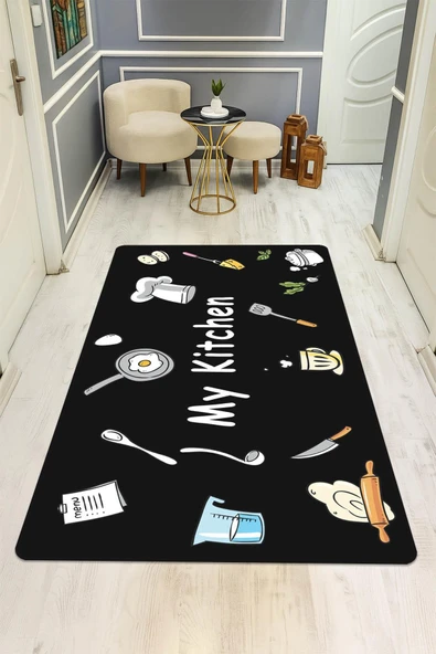 My Kitchen Desenli Dijital Baskı Kaymaz Taban Mutfak Halısı H0037 Renkli 120 X 180 - Resim 2