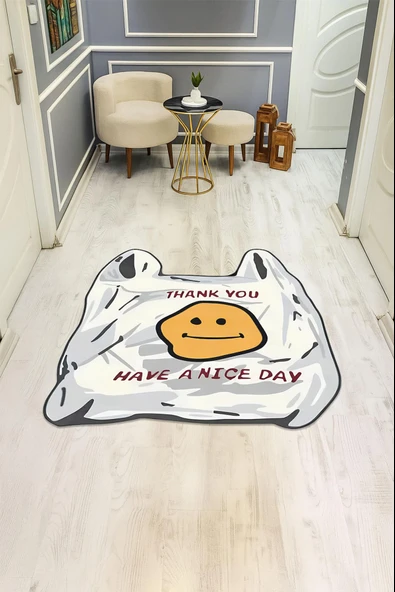 Emojili Poşet Lazer Kesim Dijital Baskı Kaymaz Taban Halı H1020 RENKLİ 200 X 200 - Resim 2