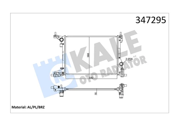 KALE 347295 MOTOR SU RADYATÖRÜ FIAT EGEA 16> 1.4 540x392x16 52052603-52015580 ürün görseli 1