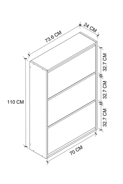 AZZURİ Aylin Düşer 3 Kapaklı 6 Gözlü Beyaz Duvara Monte Edilebilir Ayakkabılık 110x74x24cm - Resim 4