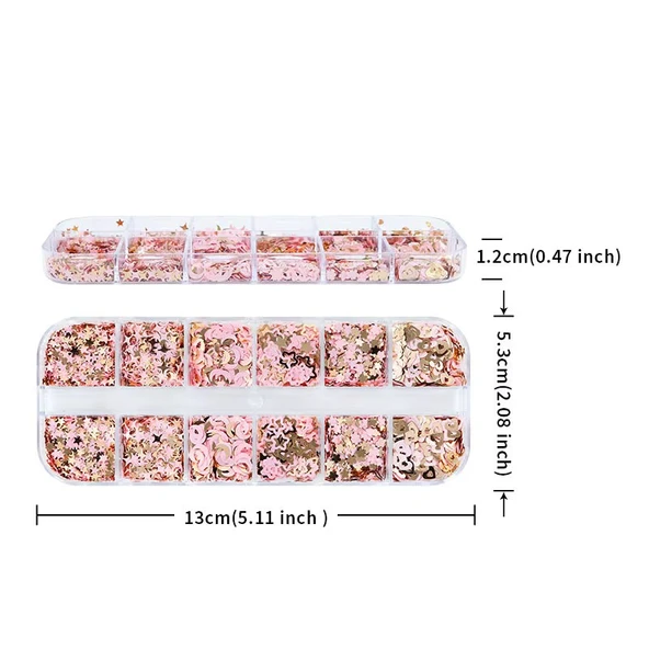 Pembe ve Gold Tırnak Süsleme Folyo Pulları Karışık Dizayn Ay Yıldız Kalp Nail Art - Resim 5