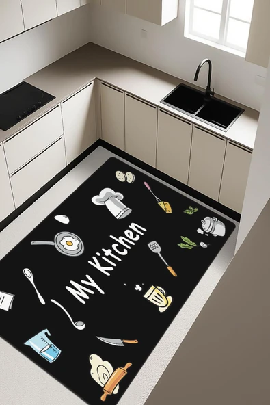My Kitchen Desenli Dijital Baskı Kaymaz Taban Mutfak Halısı H0037 Renkli 120 X 180 ürün görseli
