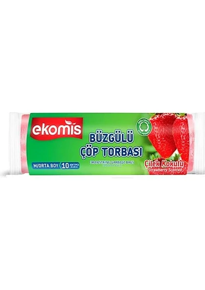 Ekomis Çilek Kokulu Büzgülü Çöp Torbası Orta Boy 10'lu (1 Paket) ürün görseli 1