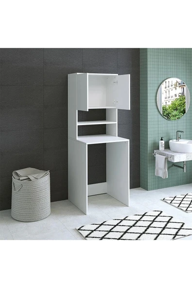 AZZURİ Furniture Çamaşır Makinesi Dolabı 3 Gözlü Kapaklı Banyo Dolabı Beyaz - Resim 4