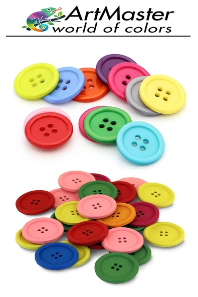 Renkli Ahşap Düğme 60 Adet 1 Paket Sanat Etkinlik Okul Kreş Anasınıfı 1.2cm 50 Adet 2.5cm 10 Adet Süsleme Düğmesi - Resim 4