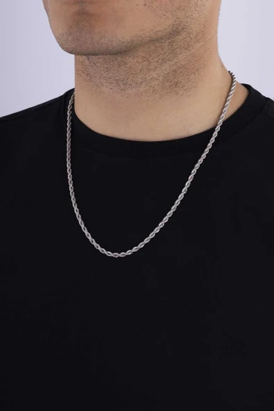 Gümüş Pazarım Klasik Burgu Model Erkek Çelik Zincir - Resim 3