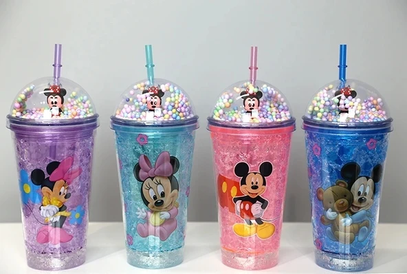 Sevimli Mickey Mouse Işıklı Pipetli Boncuklu Suluk & Bardak 400 Ml Alk3147 ürün görseli 1
