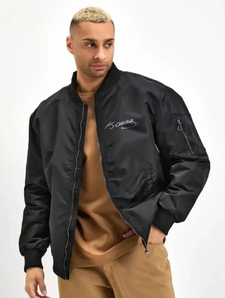 Unisex Uzun Kol Baskılı Bomber Ceket  iyah ürün görseli