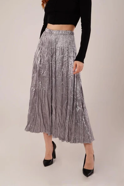 idi Boy Pileli Saten Gri Etek - Resim 2