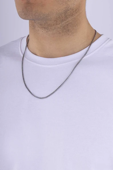 Gümüş Pazarım Oksitli Gurmet Model Erkek Çelik Zincir - Resim 3