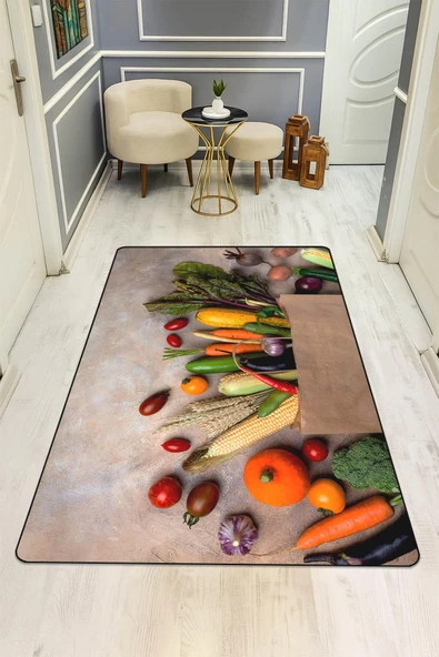 Mutfak Tezgahı Desenli Dijital Baskı Kaymaz Taban Mutfak Halısı H0059 RENKLİ 120 X 180 - Resim 2
