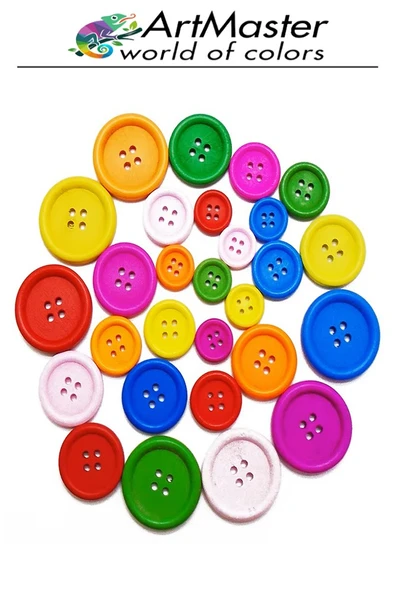 Renkli Ahşap Düğme 60 Adet 1 Paket Sanat Etkinlik Okul Kreş Anasınıfı 1.2cm 50 Adet 2.5cm 10 Adet Süsleme Düğmesi - Resim 5