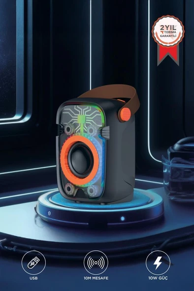 Torima D77 Siyah Taşınabilir Bluetooth Hoparlör 10W RGB Işıklı Güçlü Baslı ürün görseli