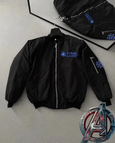 Tam Kalıp Uzun Kol Baskılı Bomber Ceket  iyah - Resim 4