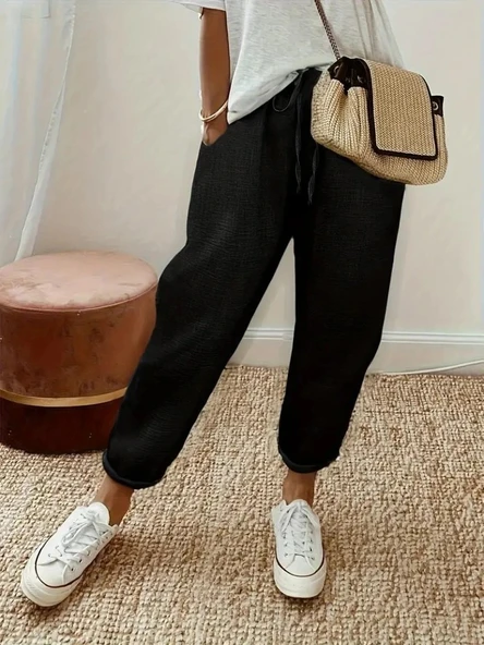 Kadın Yüksek Bel Lastikli Belde Bağcık Detaylı Aerobin Pantolon ürün görseli 1