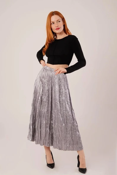 idi Boy Pileli Saten Gri Etek - Resim 3