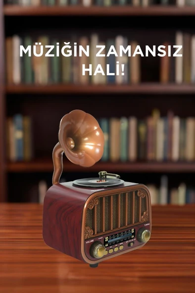 Torima D76 Koyu Kahve Nostaljik Bluetooth Hoparlör – Radyo, USB/TF, AUX, Speaker - Resim 2