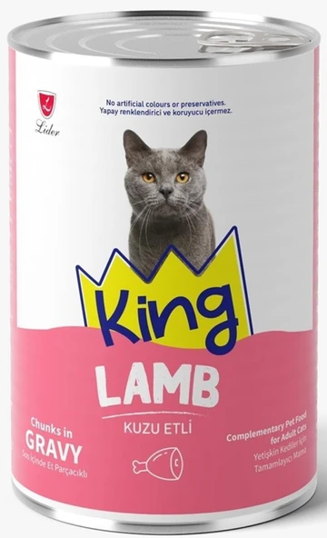 King Et Parçacıklı Kuzu Etli Yetişkin Kedi Konserve 400 Gr*24 ADET - Resim 2