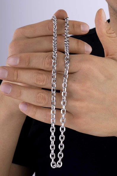 Gümüş Pazarım Geçmeli Halka Model Erkek Çelik Zincir - Resim 4