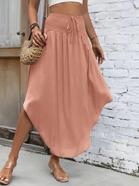 Kadın Yüksek Bel Belden Bağlamalı Asimetrik Kesim Detaylı Sandy Etek ürün görseli