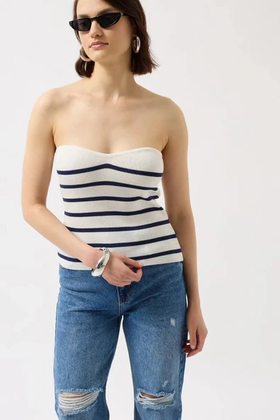 Çizgili traplez Dokulu Bluz - Resim 4