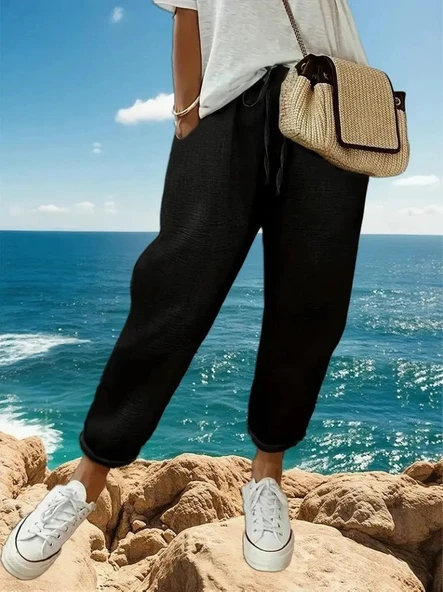 Kadın Yüksek Bel Lastikli Belde Bağcık Detaylı Aerobin Pantolon - Resim 4