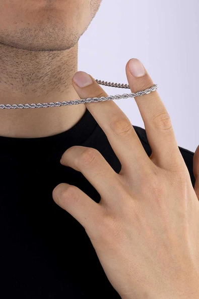 Gümüş Pazarım Klasik Burgu Model Erkek Çelik Zincir - Resim 2