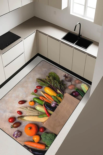 Mutfak Tezgahı Desenli Dijital Baskı Kaymaz Taban Mutfak Halısı H0059 RENKLİ 120 X 180 ürün görseli