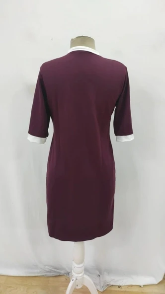 Kadın Kısa Kollu Yakadan Fermuarlı Cepli Yandan Yırtmaçlı Viskon Elbise - Resim 5