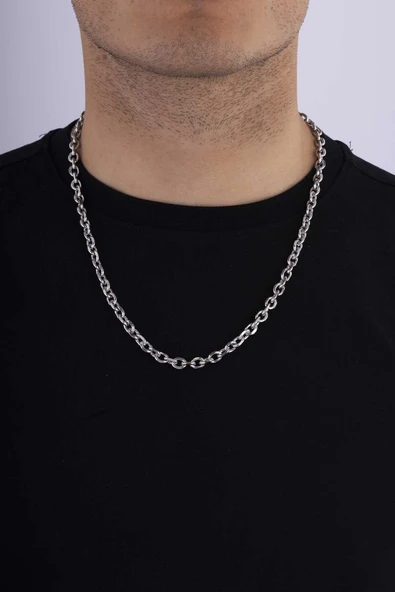 Gümüş Pazarım Geçmeli Halka Model Erkek Çelik Zincir ürün görseli 1
