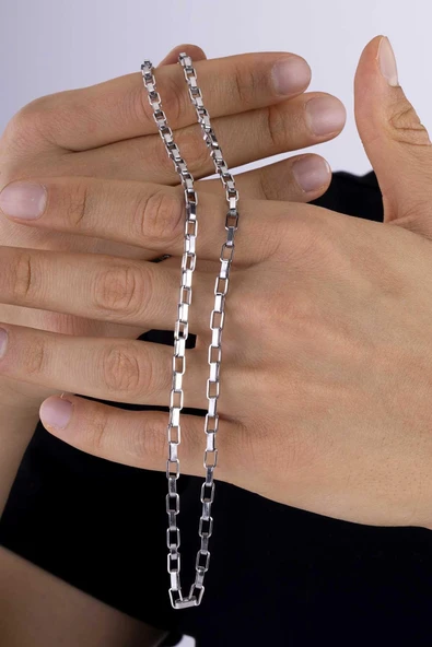 Gümüş Pazarım Geçmeli Küp Model Erkek Çelik Zincir - Resim 4