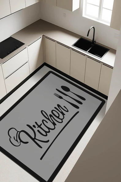 Kitchen Desenli Dijital Baskı Kaymaz Taban Mutfak Halısı H0061 RENKLİ 180 X 280 ürün görseli