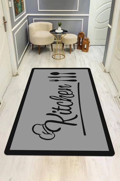 Kitchen Desenli Dijital Baskı Kaymaz Taban Mutfak Halısı H0061 RENKLİ 180 X 280 - Resim 2