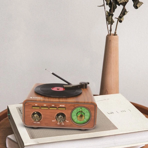 Torima D75 Ahşap Plak Görünümlü Nostalji Kablosuz Speaker / Wireless Hoparlör - Resim 5