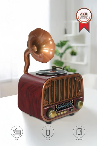 Torima D76 Koyu Kahve Nostaljik Bluetooth Hoparlör – Radyo, USB/TF, AUX, Speaker ürün görseli