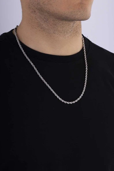 Gümüş Pazarım Klasik Burgu Model Erkek Çelik Zincir - Resim 4