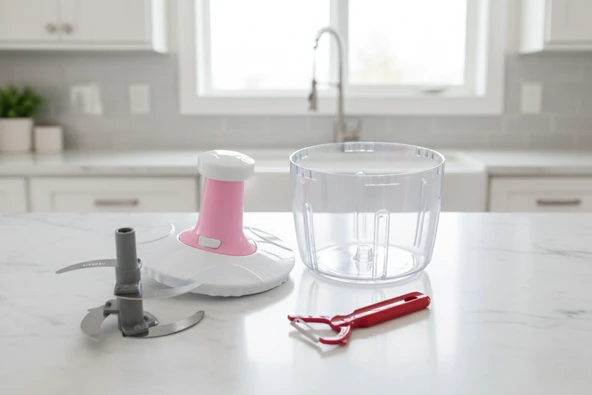 LUDIA 5 Bıçaklı Jumbo El Rondosu Doğrayıcı 2,5 Lt  ve Sebze Meyve Soyacağı Küpe Hediyeli - Resim 4